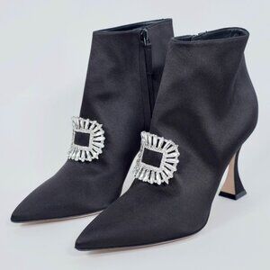 Manolo Blahnik Cantita 90 Crystal Buckle shoes boots booties 39.5 US 9.5 black